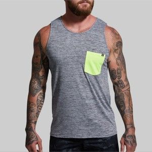 NWT BORN PRIMITIVE Athleisure Pocket Tank Size L Color Heather Grey/Neon Green
